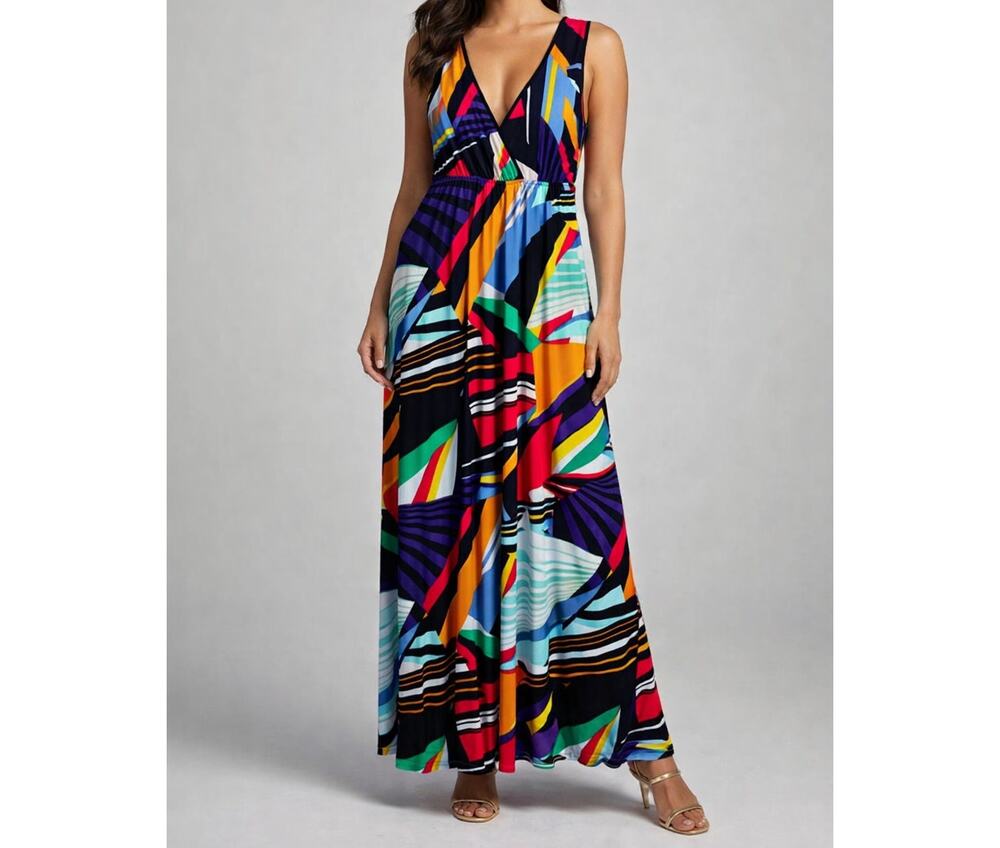 Woman's Dream Dance Color Block Stunning Maxi Sleeveless Dress Size Large
